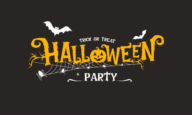 万圣节派对设计南瓜橙色和蝙蝠在黑色背景。矢量图图片下载