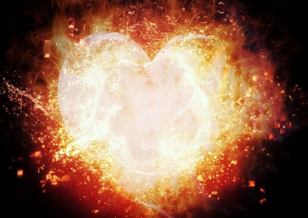 爆炸的心形火焰的3d插图图片下载