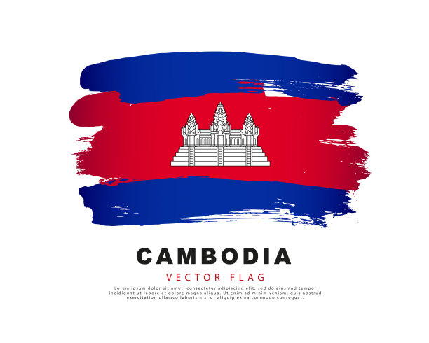 柬埔寨国旗。蓝色和红色的笔触手绘。白色背景上的矢量插图。图片下载