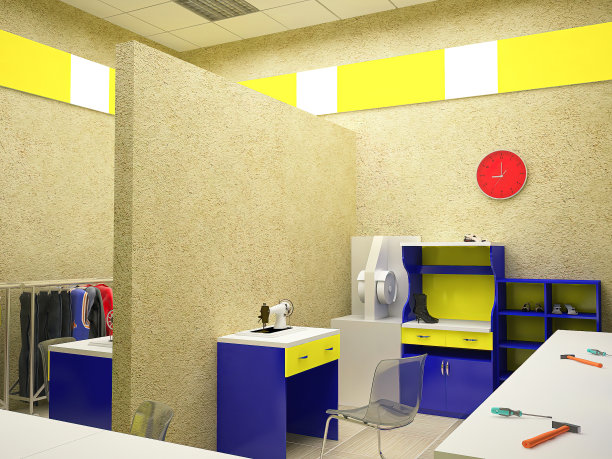 修鞋、修衣服、制钥匙车间的室内设计3D效果图。3 d演示概念图片下载