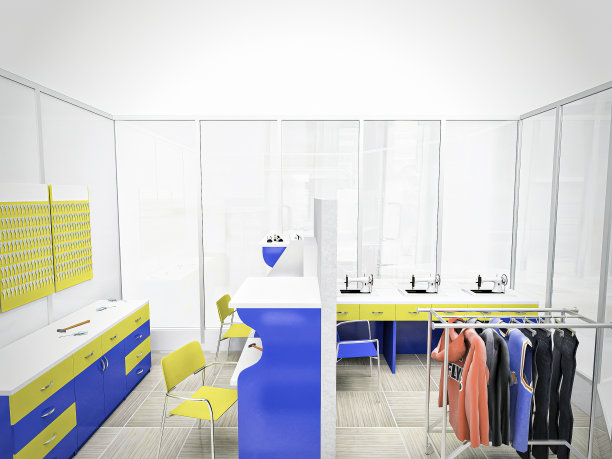 修鞋、修衣服、制钥匙车间的室内设计3D效果图。工作坊概念的三维插图图片下载