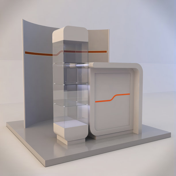 购物中心购物岛的3D插图。展示Kiosk购物中心的设计思路。贸易岛提供快速服务的主人图片下载