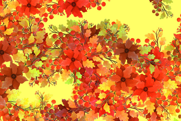 插图的黄色和红色的花卉图案墙纸图片下载