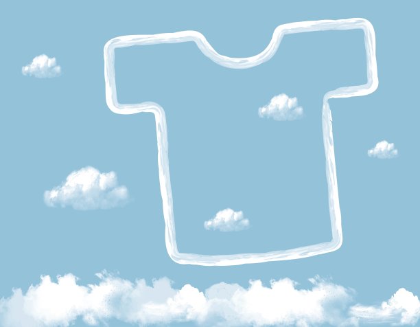 一件云状t恤，蓝天上飘着云/插画素材(矢量插画)图片下载