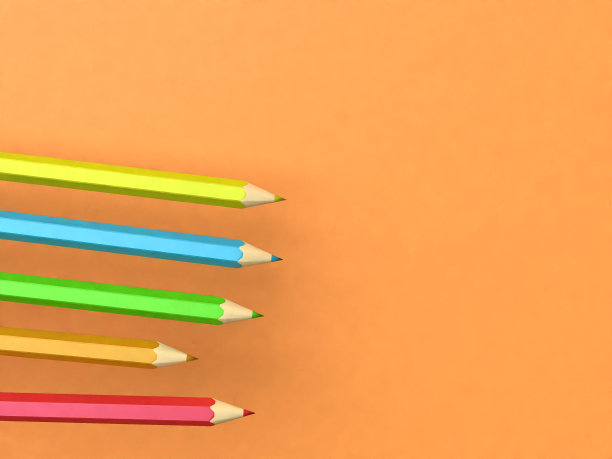 3d渲染四支铅笔在橙色背景上图片下载