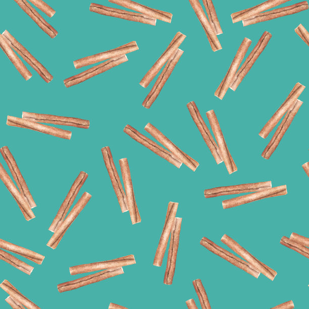 厨房香草和香料肉桂棒。无缝的水彩插图图片下载