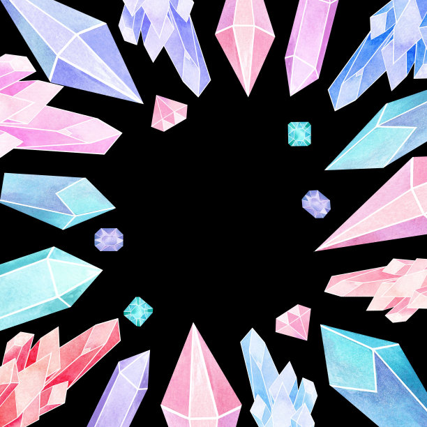 镜框水彩插图宝石和钻石用于背景纹理、包装纸、纺织贺卡模板或墙纸设计图片下载