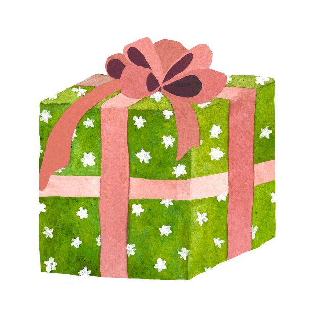 绿色礼盒与花卉水彩插图图片下载