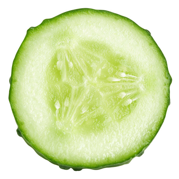 黄瓜片孤立在白色背景，裁剪路径，全景深图片下载
