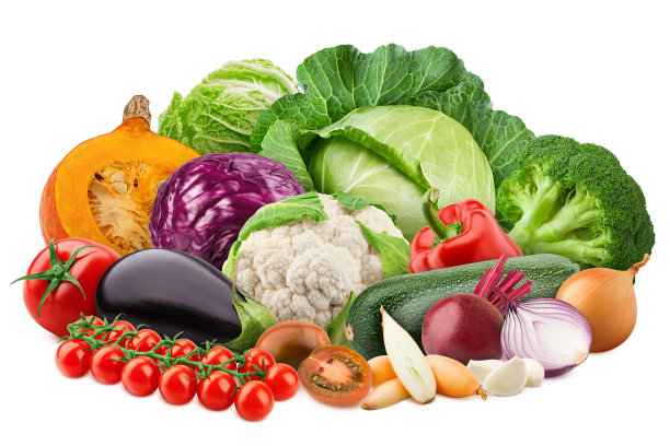 成堆的新鲜蔬菜，隔离在白色背景，修剪路径，充分的景深图片下载