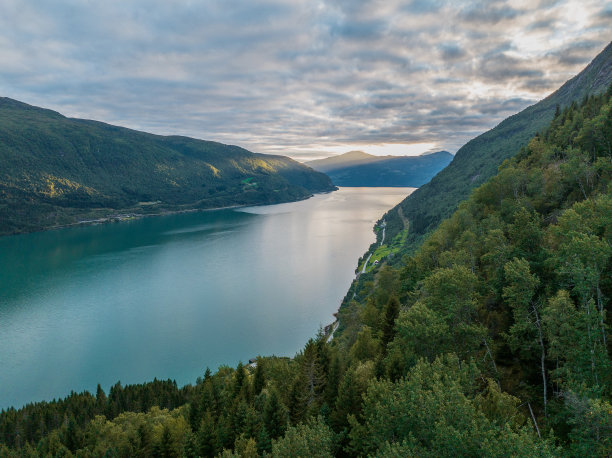 挪威湖的鸟瞰图图片下载
