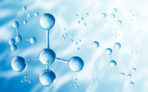 玻璃分子结构，生物技术概念，三维渲染。图片下载