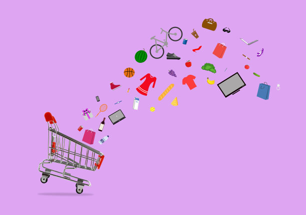 购物车的产品在紫色的背景图片下载