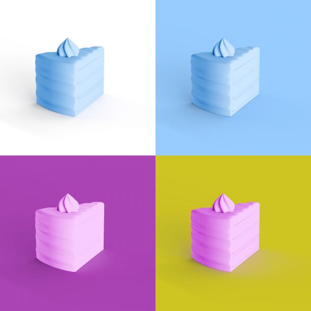 用四种不同配色方案呈现一块蛋糕的3D渲染图图片下载