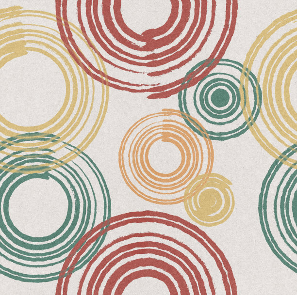 抽象的图形背景从彩色的圆圈。水彩纸上有红、绿、黄圆圈的几何无缝图案。适合牧师的节日横幅包装图片下载