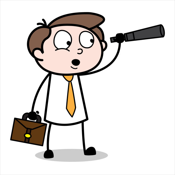 年轻的商人卡通人物资产用双筒望远镜看远处图片下载