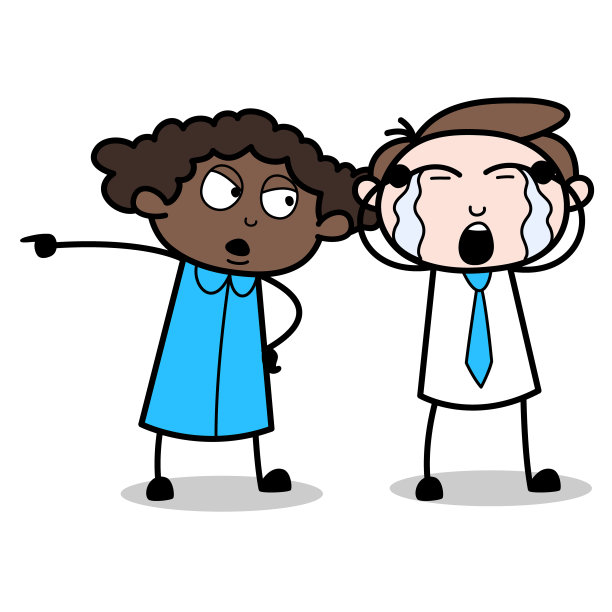 一个年轻的商人卡通人物的资产，因为他被责骂而哭泣图片下载