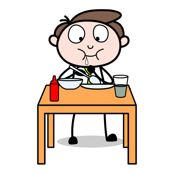 年轻的商人卡通人物资产在休息时吃午餐图片下载
