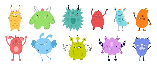 手绘一套可爱的卡通怪兽万圣节设计图片下载
