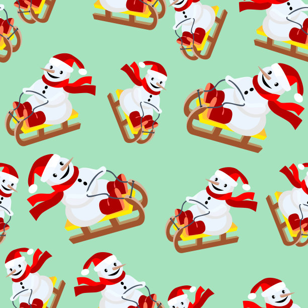 雪人滑雪橇无缝矢量图案图片下载