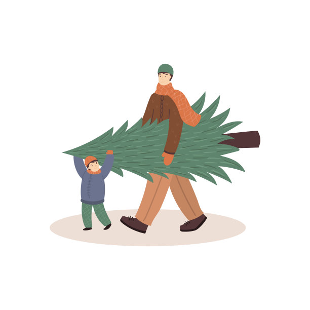 矢量图像男子和男孩抬着一棵树图片下载