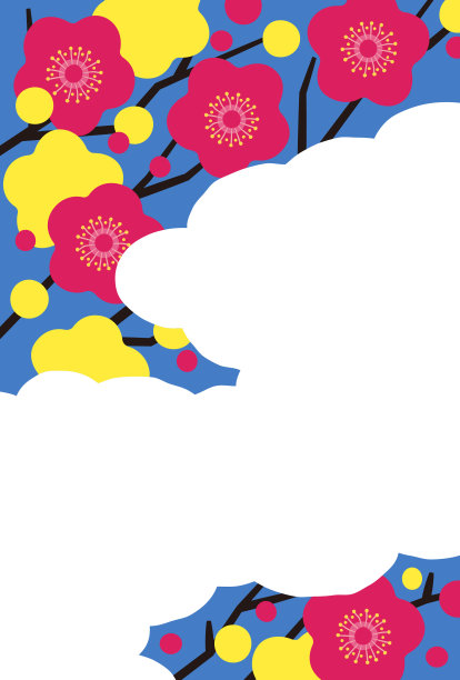 贺年卡设计，插画，梅花，竖构图图片下载