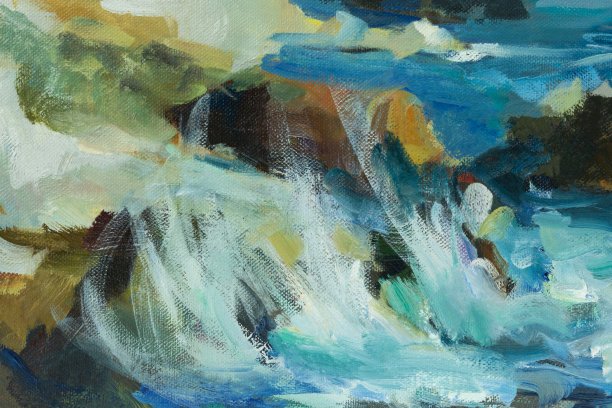 海油画。抽象的绿松石海景。图片下载