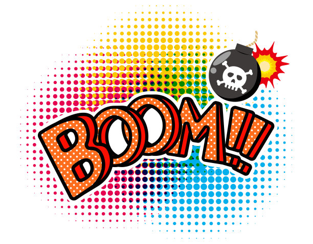 炸弹爆炸了。头骨标志。繁荣。矢量插图。图片下载