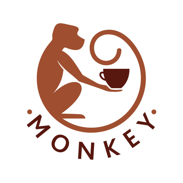 猴子用一杯咖啡或茶。咖啡店和咖啡屋的标志或徽章。矢量插图。特殊符号图片下载