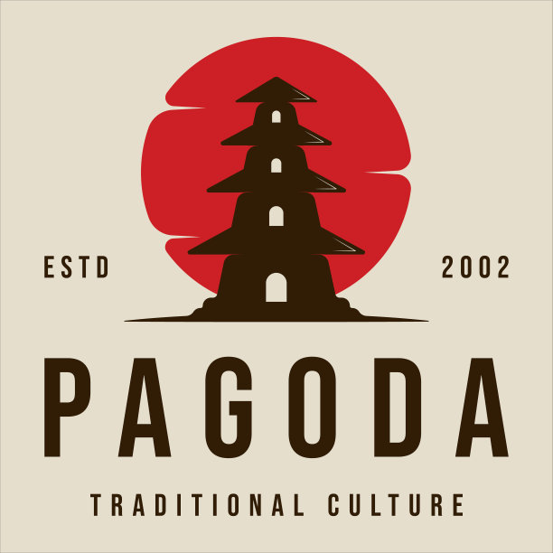 宝塔或寺庙符号复古矢量插图模板图标图形设计。亚洲文化标志或符号，用于与太阳旅游图片下载
