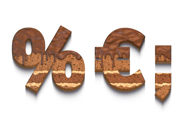 3d字母，一组数字和符号制成的蛋糕，百分比和欧元符号，渲染图片下载