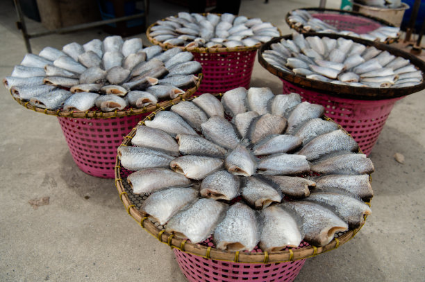 竹篮里的干葫芦。腌制的葫芦菜，有机食品，传统的泰国街头食品，特写和俯视图-照片，泰国食物图片下载