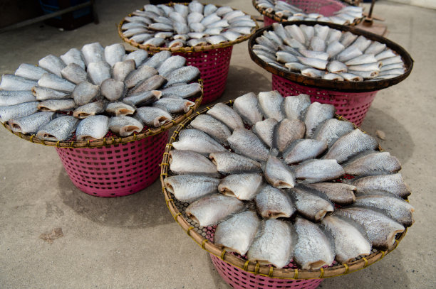 竹篮里的干葫芦。腌制的葫芦菜，有机食品，传统的泰国街头食品，特写和俯视图-照片，泰国食物图片下载