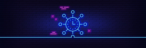 世界时间线图标全球手表标志霓虹灯图片下载