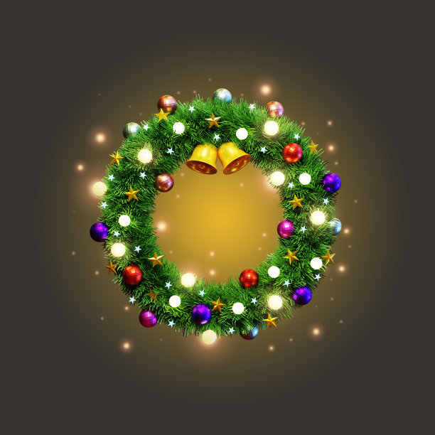 圣诞花环装饰。三维渲染图片下载