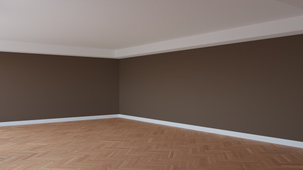 棕色房间的角落，白色天花板和飞檐，光滑的镶木地板图片下载