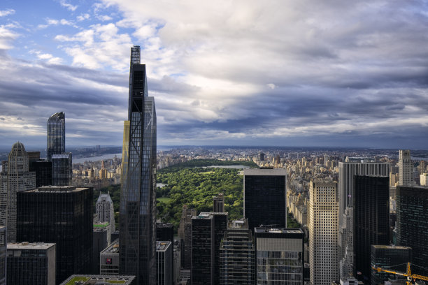 日落时分的纽约曼哈顿(中央公园)天际线鸟瞰图图片下载