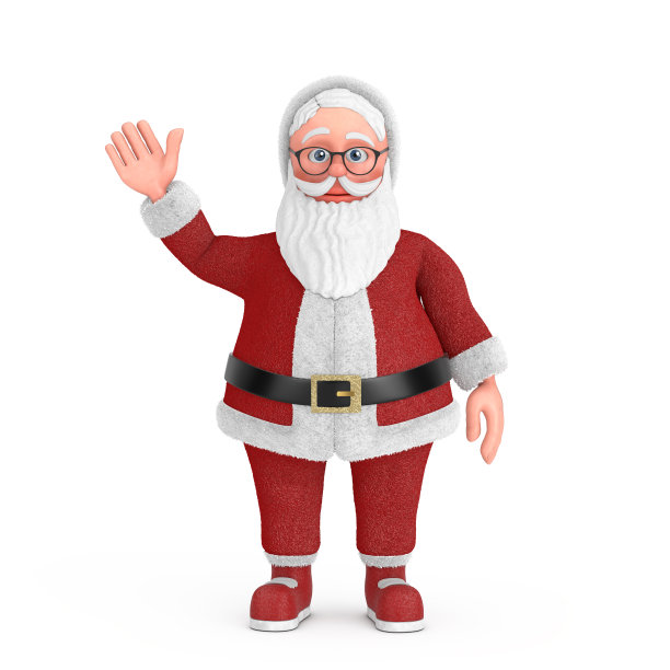 圣诞和新年快乐的问候概念。卡通快乐的圣诞老人与手向上。3d渲染图片下载