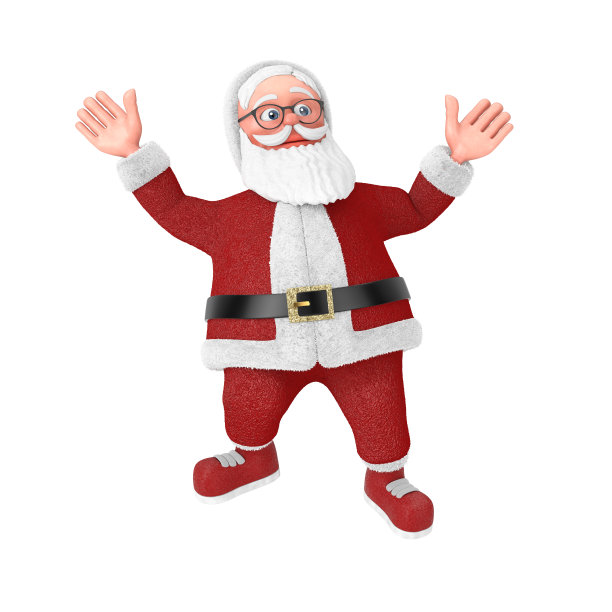 圣诞和新年快乐的问候概念。卡通快乐的圣诞老人在跳起来的姿势。3d渲染图片下载