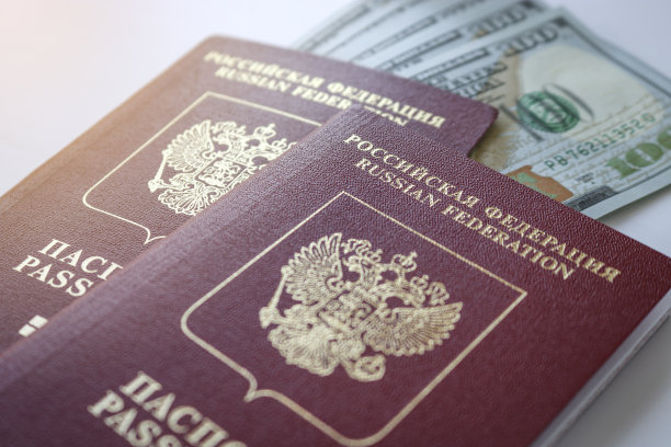 两本俄罗斯国际护照和一堆美元。旅行的概念。图片下载