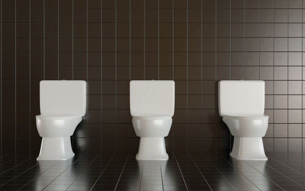 厕所里的陶瓷白色马桶，棕色瓷砖墙和地板为背景。为你的设计留出空间。没有人。3 d渲染插图。图片下载