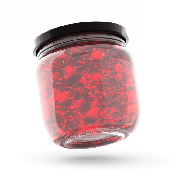 3 d渲染,模板。覆盆子果酱玻璃罐在白色背景上模拟。3 d图,包。图片下载