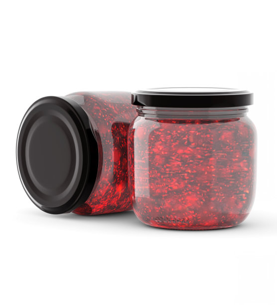 3 d渲染,模板。覆盆子果酱玻璃罐在白色背景上模拟。3 d图,包。图片下载