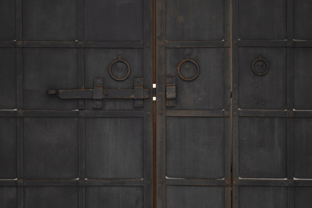 带有大门闩的古色古香的黑色金属门图片下载
