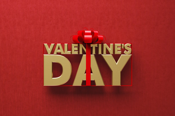 情人节的字用红丝带系在红色的背景上图片下载