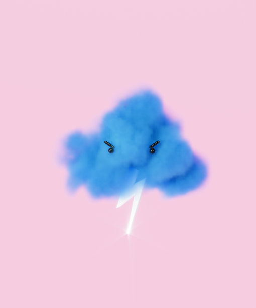 心理健康的概念。邪恶的蓝色的云。3d渲染，3d时尚插画。图片下载