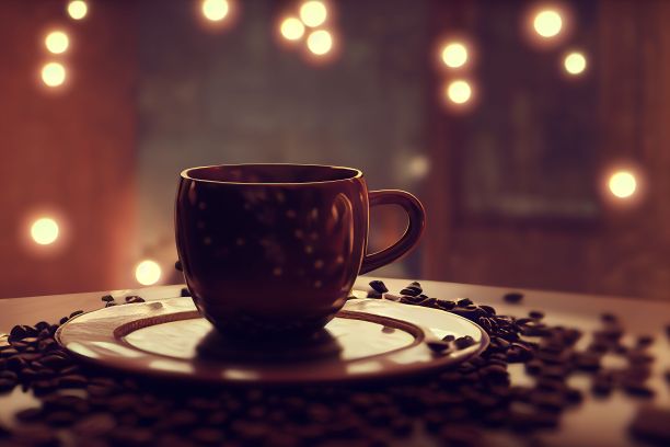 一杯咖啡的插图。模糊的背景。三维渲染图片下载