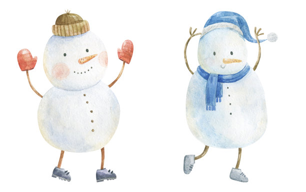 水彩插图的雪人。寒假卡通孤立可爱有趣的雪人卡片设计。大雪纷飞的圣诞，圣诞，新年图片下载