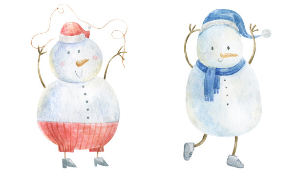 水彩插图的雪人。寒假卡通孤立可爱有趣的雪人卡片设计。大雪纷飞的圣诞，圣诞，新年图片下载