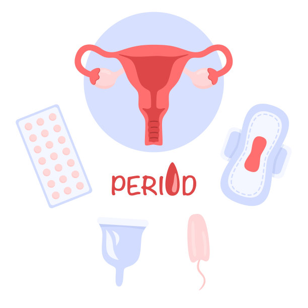 子宫和女性卫生用品的平面插图图片下载
